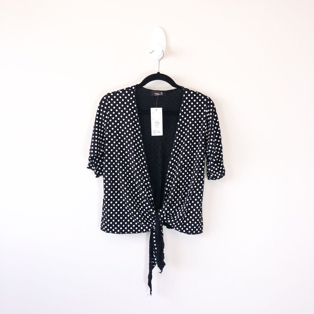 Nouvelle Collection Tie Front Bolero Top Blouse Polka Dot Women's Size 10 NWT's